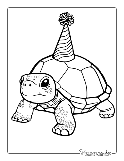 Turtle Coloring Pages Cute Turtle Wearing Party Hat
