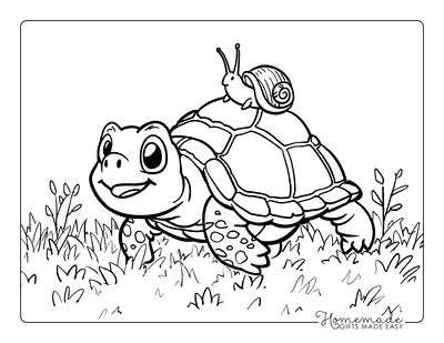 Turtle Coloring Pages Happy Cartoon Turtle Carrying Snail