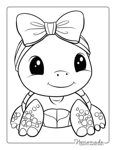 Turtle Coloring Pages Kawaii Turtle Wearing Bow