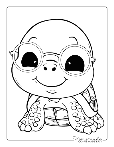Turtle Coloring Pages Kawaii Turtle Wearing Sunglasses