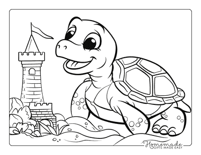 Turtle Coloring Pages Proud Cartoon Turtle Sandcastle
