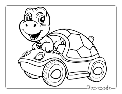 Turtle Coloring Pages Turtle Driving Car