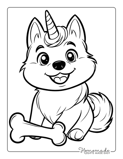 Unicorn Coloring Pages Husky Puppy Unicorn With Bone