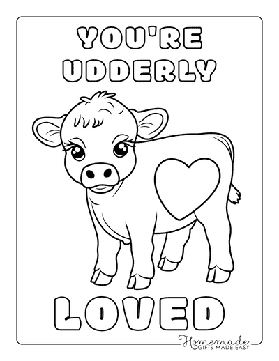 Valentines Day Coloring Pages Cute Baby Cow Udderly Loved