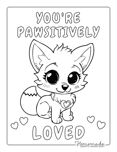 Valentines Day Coloring Pages Cute Baby Fox Pawsitively Loved