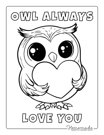 Valentines Day Coloring Pages Cute Baby Owl With Heart Owl Always Love You