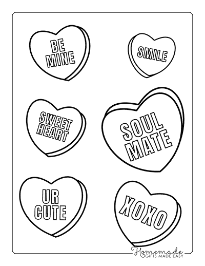 Valentines Day Coloring Pages Cute Candy Hearts With Messages