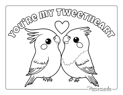 Valentines Day Coloring Pages Cute Cockatiels Tweetheart