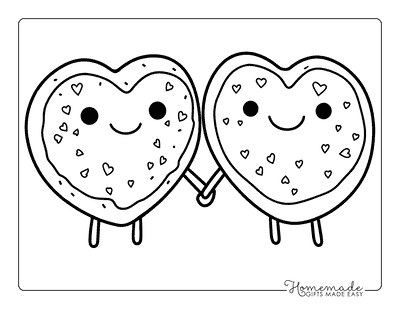 Valentines Day Coloring Pages Cute Heart Donuts Holding Hands