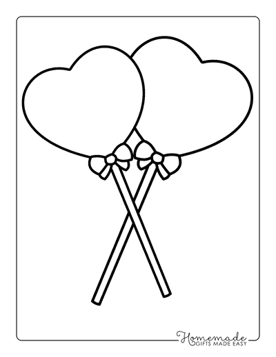 Valentines Day Coloring Pages Cute Heart Lollipops for Kids