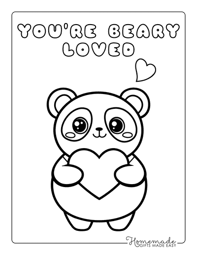 Valentines Day Coloring Pages Cute Kawaii Panda Holding Heart Beary Loved