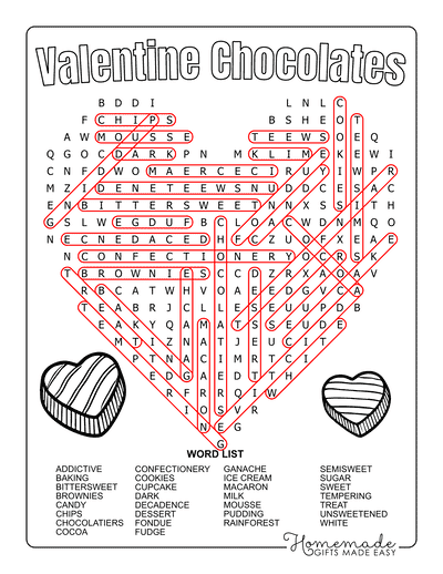 Valentines Day Word Search Chocolates Answers Hard