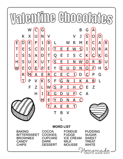 Valentines Day Word Search Chocolates Answers Medium