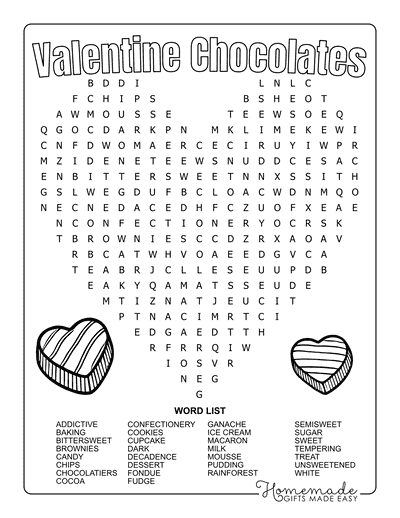 Valentines Day Word Search Chocolates Hard