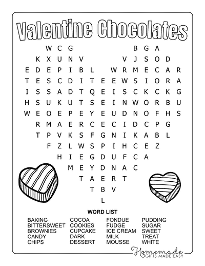 Valentines Day Word Search Chocolates Medium