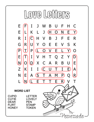 Valentines Day Word Search Letters Answers Easy