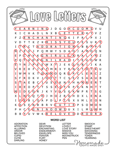 Valentines Day Word Search Letters Answers Hard