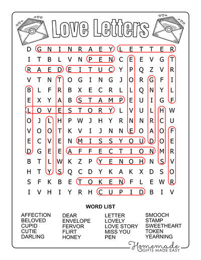 Valentines Day Word Search Letters Answers Medium