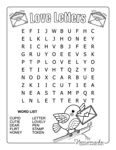 Valentines Day Word Search Letters Easy