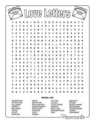 Valentines Day Word Search Letters Hard