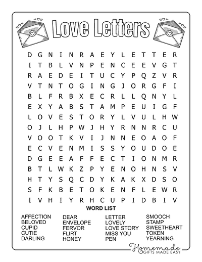 Valentines Day Word Search Letters Medium