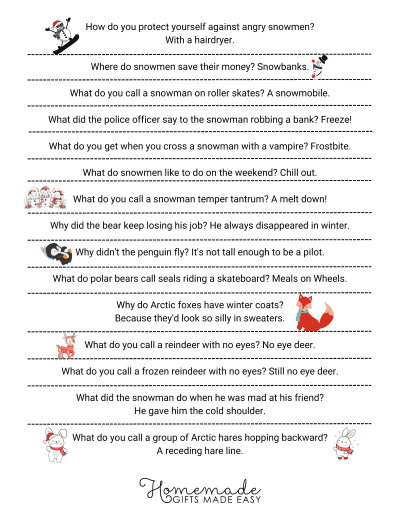 Winter Jokes for Kids Printable Jokes Page1