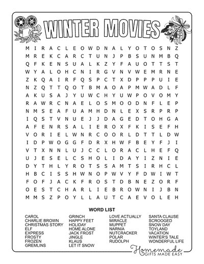 Winter Word Search Movies Hard