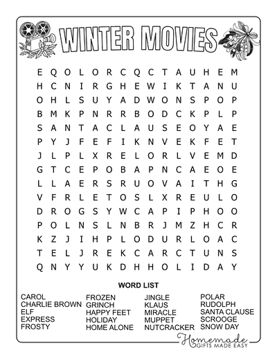 Winter Word Search Movies Medium