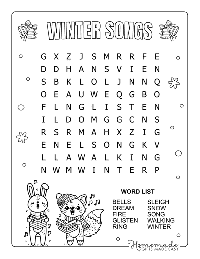 Winter Word Search Songs Easy