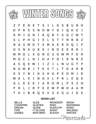 Winter Word Search Songs Medium