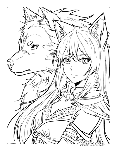 Wolf Coloring Pages Anime Wolf Girl Princess and Wolf