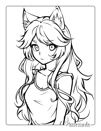 Wolf Coloring Pages Anime Wolf Girl Simple Portrait