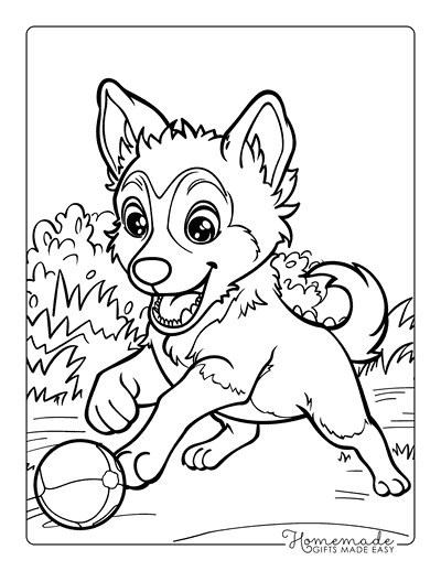 Wolf Coloring Pages Cute Wolf Pup Chasing Ball