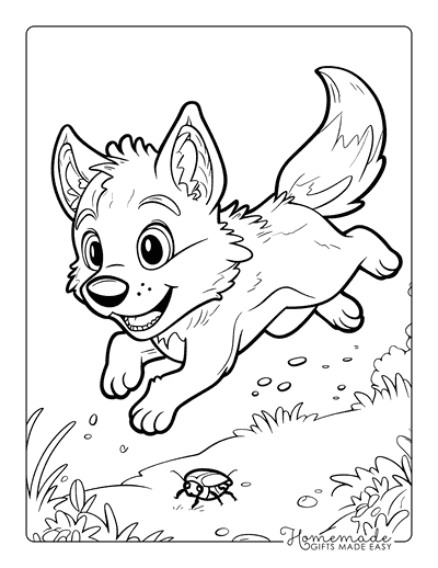 Wolf Coloring Pages Cute Wolf Pup Playfully Pouncing