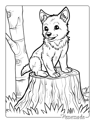 Wolf Coloring Pages Cute Wolf Pup Sitting on Tree Stump