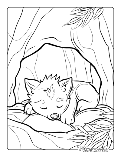 Wolf Coloring Pages Cute Wolf Pup Sleeping in Wolf Den