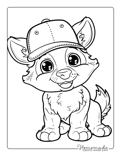 Wolf Coloring Pages Cute Wolf Pup Wearing Baseball Cap