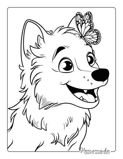 Wolf Coloring Pages Cute Wolf With Butterfly