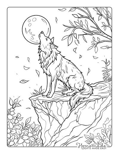 Wolf Coloring Pages Realistic Wolf Howling Full Moon