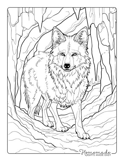 Wolf Coloring Pages Realistic Wolf Inside Cave