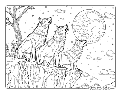 Wolf Coloring Pages Realistic Wolf Pack Howling on Cliff