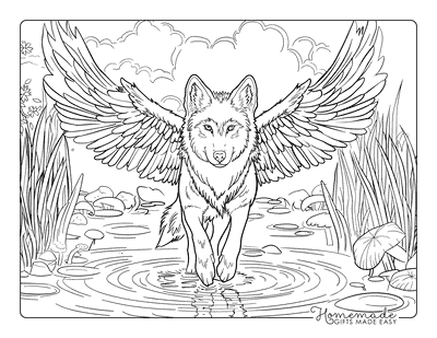 Wolf Coloring Pages Realistic Wolf With Wings