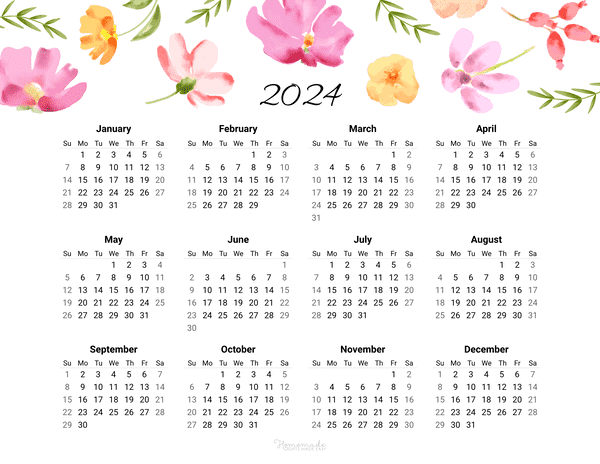 Free Downloadable 2024 Yearly Calendar Template