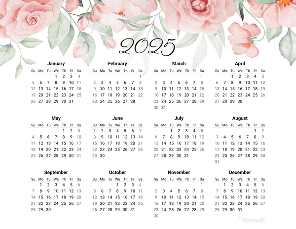 Year Calendar Rose 2025