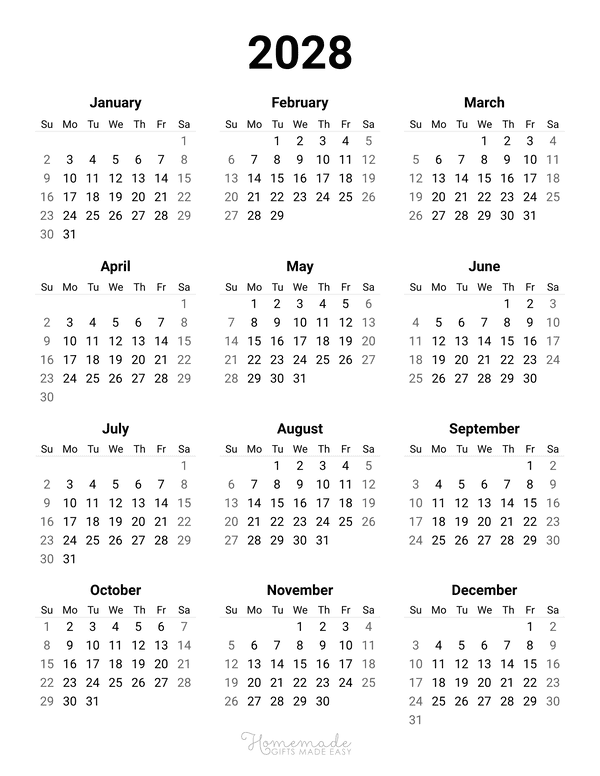 Free Yearly Calendar Printables For 2024 2025 2026 And Beyond